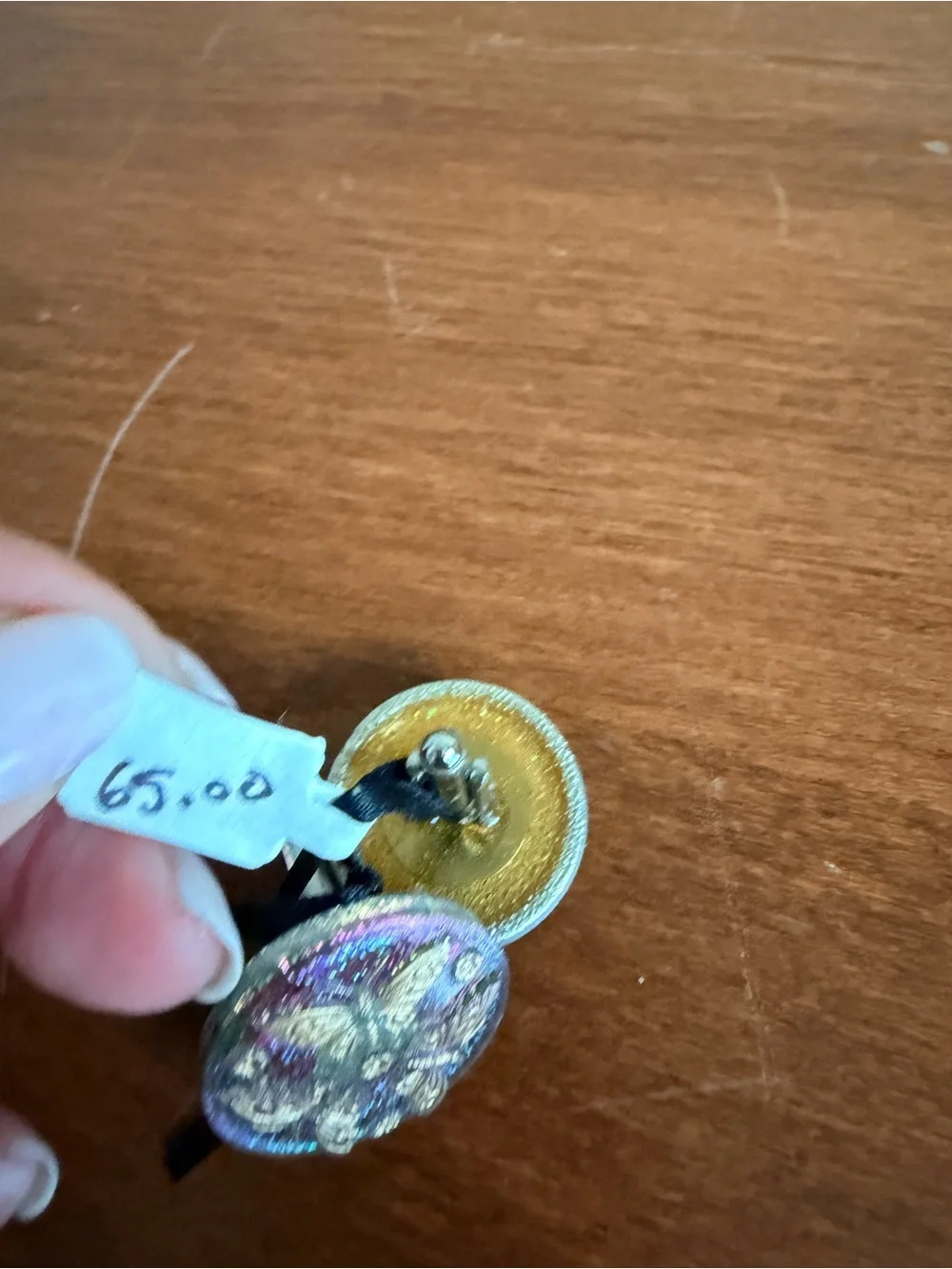 Iridescent Butterfly Glass Button Cuff Links Purple & Gold Tones